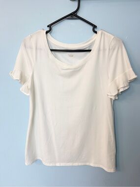 Lilly Pulitzer Michele Ruffle Sleeve Tee Resort White Pima Cotton Size S